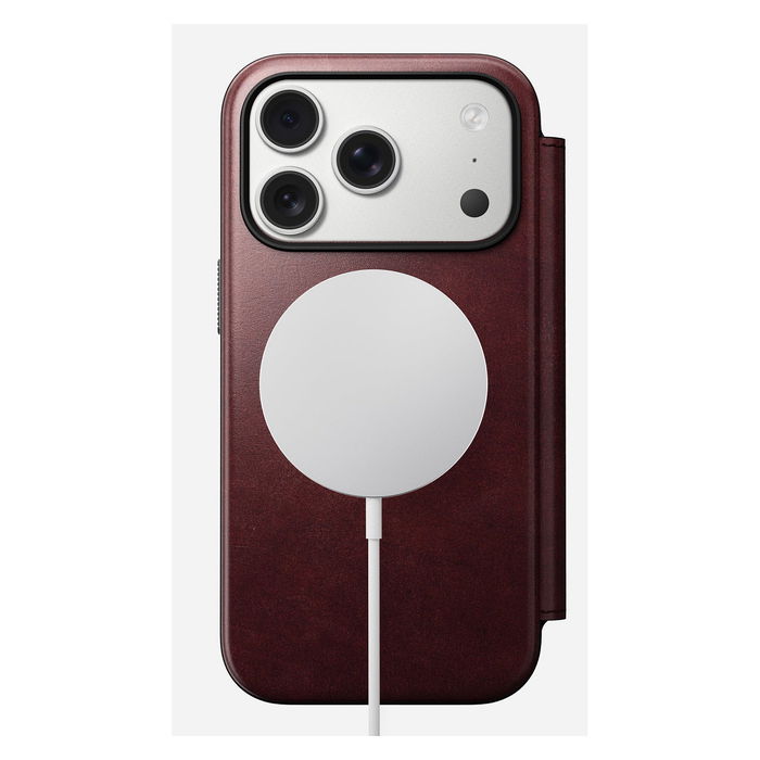 Nomad Folio Modern Leather para iPhone 17 Pro Burgundy Horween