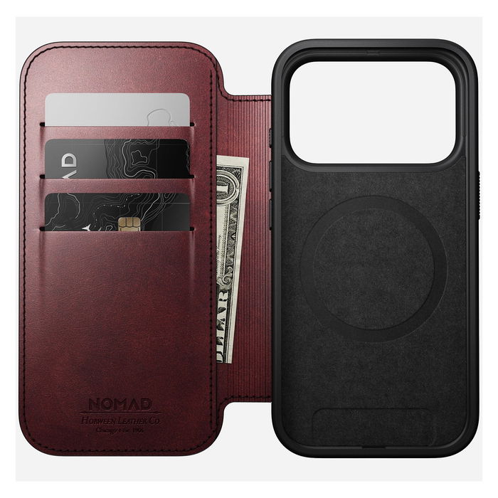 Nomad Folio Modern Leather para iPhone 17 Pro Burgundy Horween
