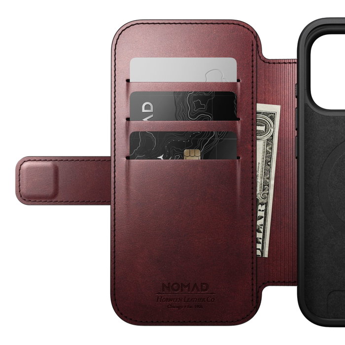 Nomad Modern Leather Folio para iPhone 17 Pro Burgundy Horween Nomad Modern Leather Folio para iPhone 17 Pro Burgundy Horween