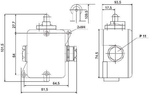 PROMET LK-10R Interruptor de fin de carrera con espiga y roldada paralela PROMET LK-10R Interruptor de fin de carrera con espiga y roldada paralela