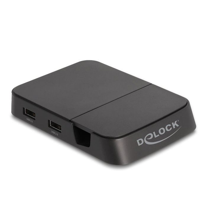 DeLOCK 4K Smartphone Docking Station con Soporte Integrado, Hub USB C, HDMI, 4 Puertos USB, Lector SD/MicroSD para Android y Windows, USB PD 15W, Negro