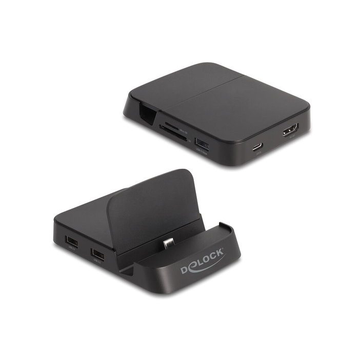 DeLOCK Estación de acoplamiento para smartphone 4K con soporte integrado - HDMI, USB, SD, Micro SD, Negro