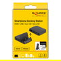 DeLOCK 4K Smartphone Docking Station con Soporte Integrado, Hub USB C, HDMI, 4 Puertos USB, Lector SD/MicroSD para Android y Windows, USB PD 15W, Negro