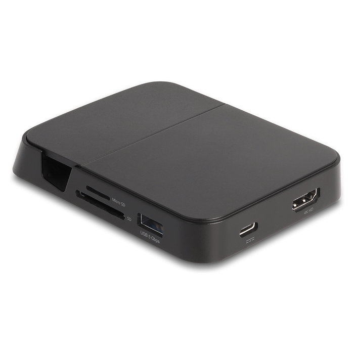 DeLOCK 4K Smartphone Docking Station con Soporte Integrado, Hub USB C, HDMI, 4 Puertos USB, Lector SD/MicroSD para Android y Windows, USB PD 15W, Negro