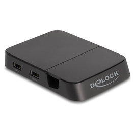 DeLOCK 4K Smartphone Docking Station con Soporte Integrado, Hub USB C, HDMI, 4 Puertos USB, Lector SD/MicroSD para Android y Windows, USB PD 15W, Negro