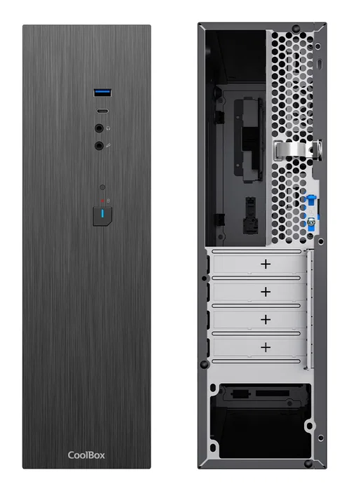 CoolBox Caja PC micro ATX T370 Slim Perfil Bajo Negro con Fuente TFX Basic 500GR-T 500W 80+ Bronze, 1x USB-C 3.2 Gen1, 1x USB-A 3.0, Compatible Low-Profile
