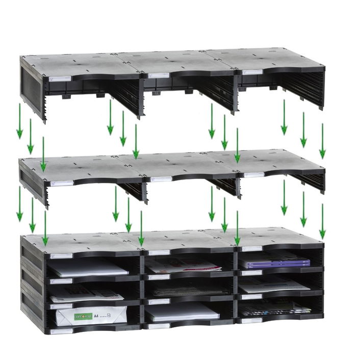 Archivo 2000 6533 NE Módulo Sostenible de Clasificación 9 Compartimentos 360x900x240 mm Color Negro Archivo 2000 6533 NE Módulo Sostenible de Clasificación 9 Compartimentos 360x900x240 mm Color Negro