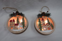 DKD Home Decor Decoracion Colgante Navidad Tradicional Verde Rojo Madera LED 2 x 14 x 12 cm (6 Unidades)
