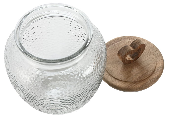 DKD Home Decor Bote de Cristal y Acacia con Diseño de Corazón, 1,3L