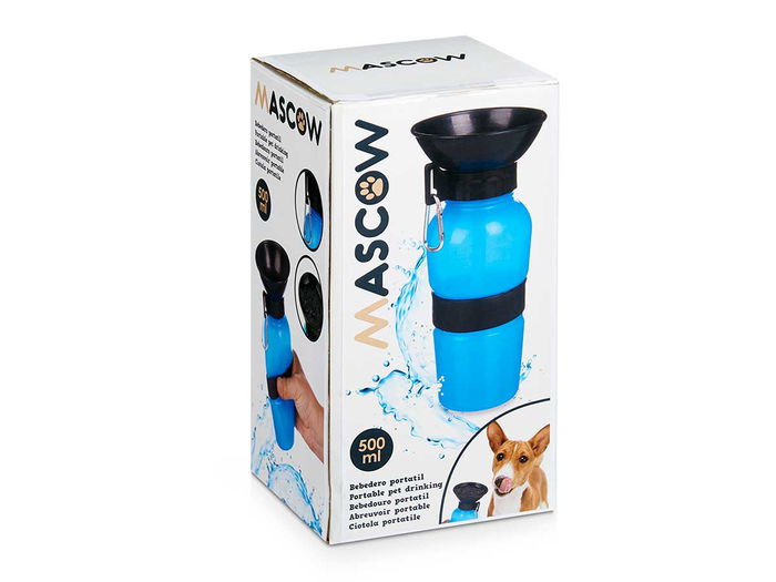 Mascow Bebedero Portátil para Mascota 500ml Negro Azul Mixto 11x11x26.5cm (Set de 12)