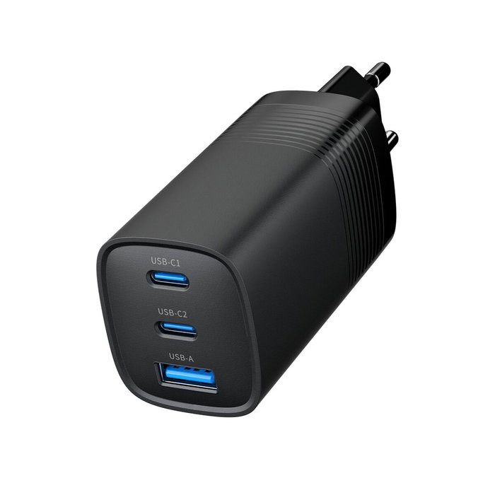 Gembird TA-UC-PDQC65-01-BK Cargador Rápido 65W con 2 Puertos USB-C y 1 USB-A, Negro
