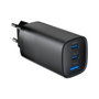 Gembird TA-UC-PDQC65-01-BK Cargador Rápido 65W con 2 Puertos USB-C y 1 USB-A, Negro