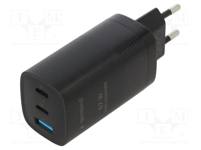 Gembird TA-UC-PDQC65-01-BK Cargador 65 W con 2 puertos USB-C y 1 USB-A, Negro Gembird TA-UC-PDQC65-01-BK Cargador 65 W con 2 puertos USB-C y 1 USB-A, Negro