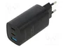 Gembird TA-UC-PDQC65-01-BK Cargador 65 W con 2 puertos USB-C y 1 USB-A, Negro