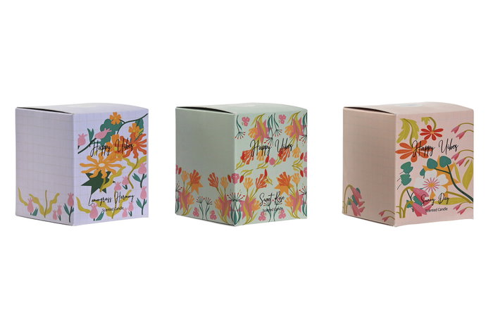 DKD Home Decor Surtido de Velas de Cera de Soja Floral, Multicolor