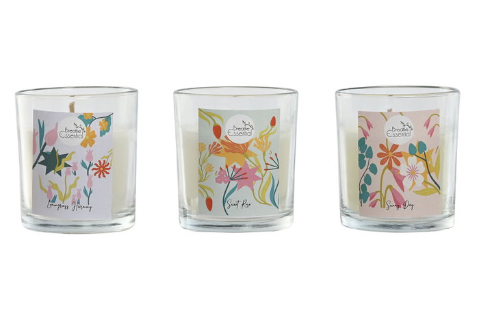 DKD Home Decor Surtido de Velas de Cera de Soja Floral, Multicolor