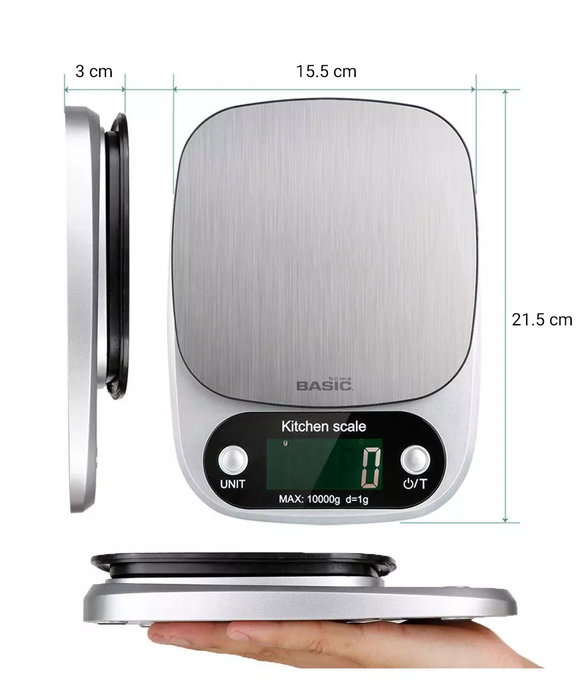 Inde Báscula de Cocina Digital 10 kg con Dimensiones 21.5x15.5x3 cm (12 Unidades)