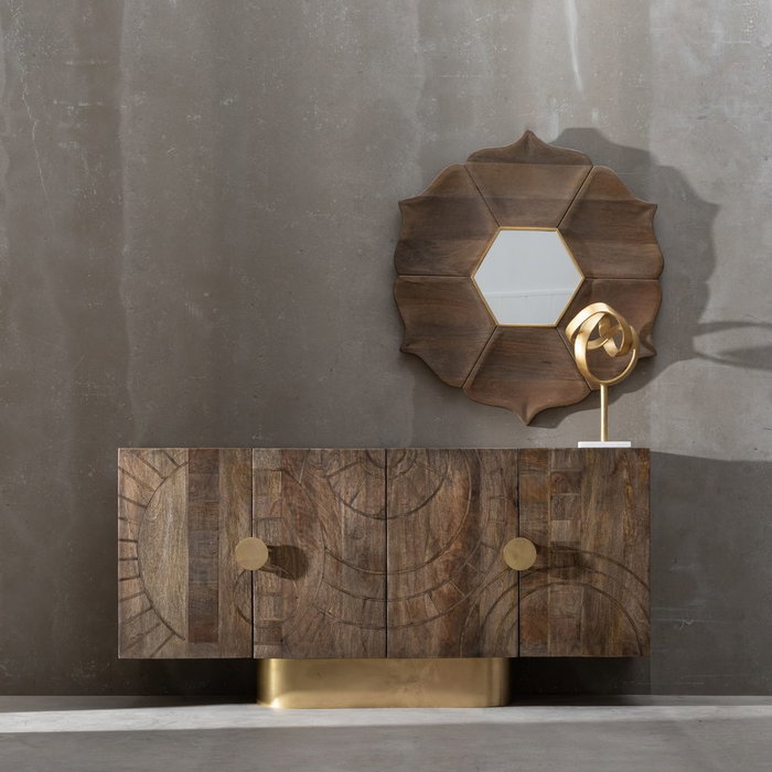 Espejo Marrón Madera de Mango Decoración 90 X 3 X 90 cm