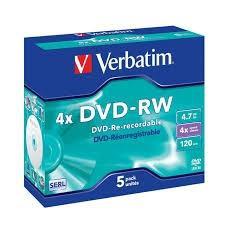 Verbatim DVD-RW 4.7 GB 4X 5 Pack Jewel Case Superficie Matt Silver