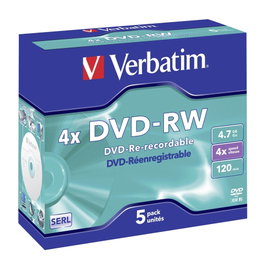 Verbatim DVD-RW 4,7 GB 4x Pack de 5 unidades Matt Silver