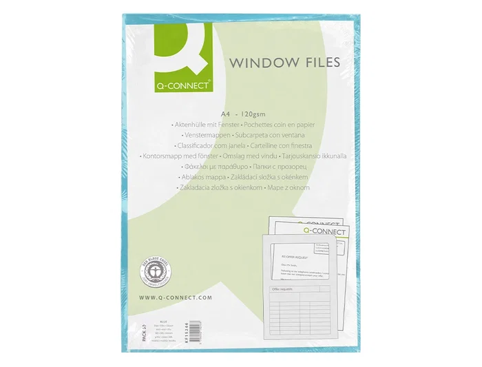 Q-connect Subcarpeta de Cartulina DIN A4 Azul 120 g/m² con Ventana Transparente - Certificado Blue Angel