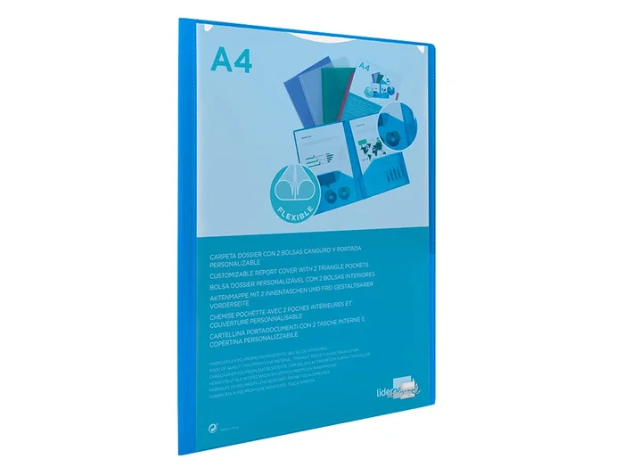 Liderpapel Carpeta Dossier Dos Bolsas Canguro Azul DIN A4