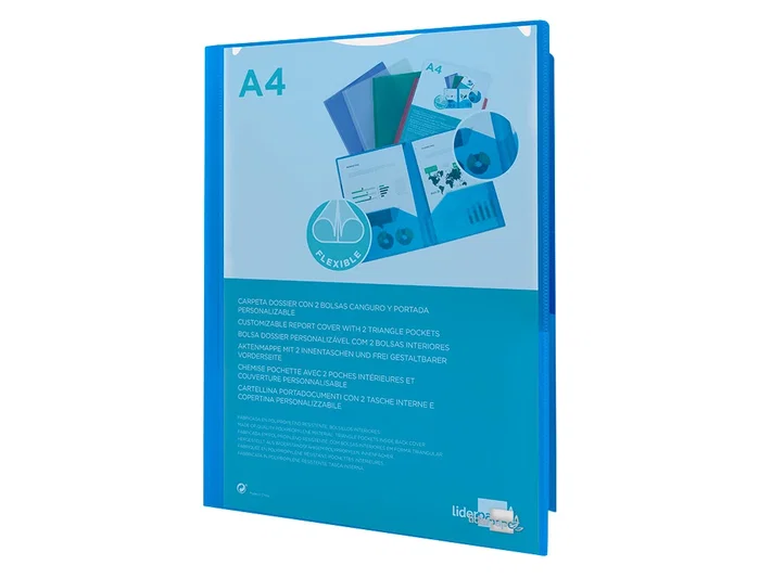 Liderpapel Carpeta Dossier Dos Bolsas Canguro Azul DIN A4