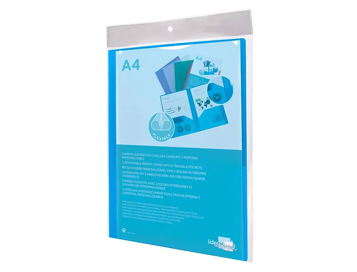 Liderpapel Carpeta Dossier Dos Bolsas Canguro Azul DIN A4