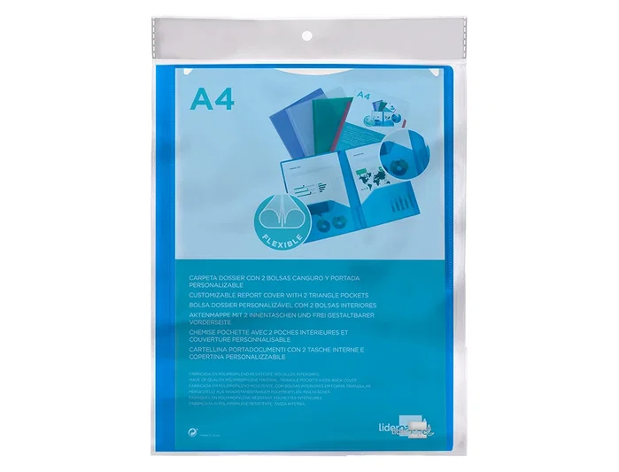 Liderpapel Carpeta Dossier Dos Bolsas Canguro Azul DIN A4