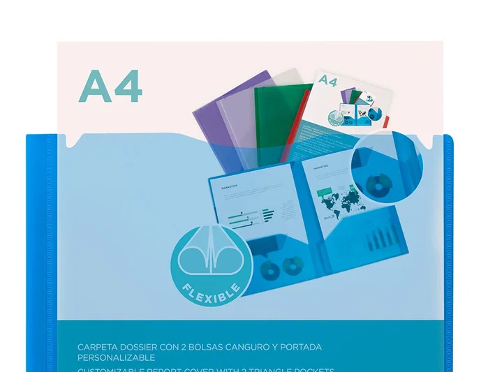 Liderpapel Carpeta Dossier Dos Bolsas Canguro Azul DIN A4