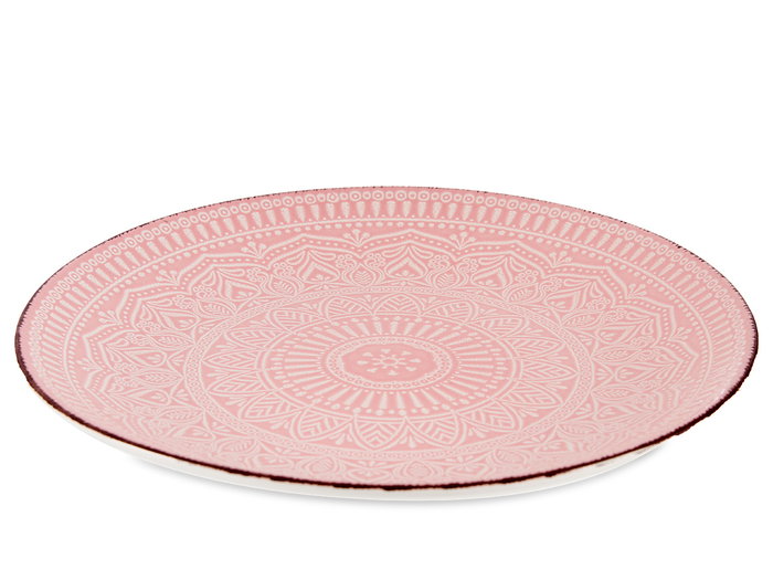 Vessia Plato Llano Relieve Rosa 27 cm Gres Apto para Lavavajillas y Microondas (Set de 24)