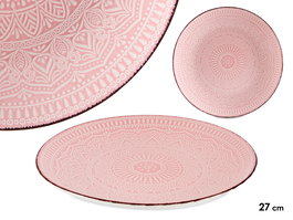 Vessia Plato Llano Relieve Rosa 27 cm Gres Apto para Lavavajillas y Microondas (Set de 24)