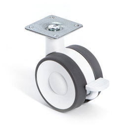 Q&Q Rueda Giratoria Aro Doble Ø60 Con Placa Acabado Blanco Freno Con Freno