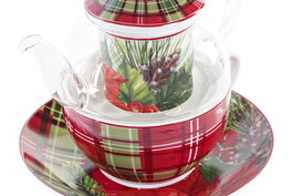 DKD Home Decor Tetera Navidad Tradicional Rojo Verde Cristal Porcelana 13.5 x 15 x 15 cm (2 Unidades)