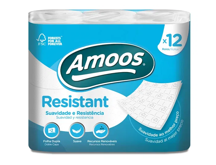 Amoos Papel Higienico 2 Capas 100 mm Diametro x 87 mm Alto Paquete 12 Rollos