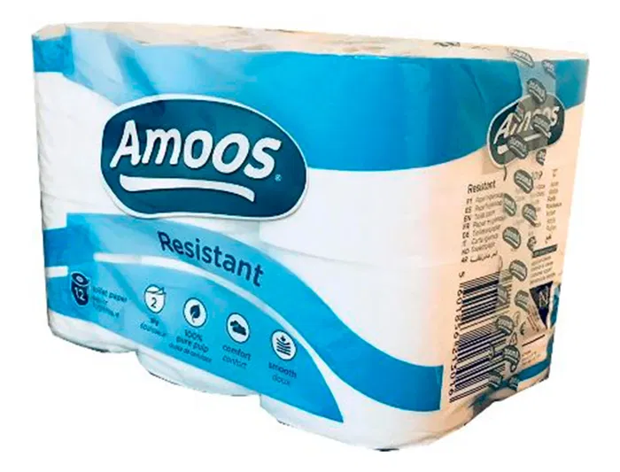 Amoos Papel Higienico 2 Capas 100 mm Diametro x 87 mm Alto Paquete 12 Rollos