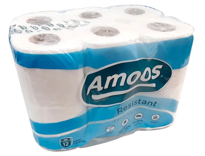Amoos Papel Higienico 2 Capas 100 mm Diametro x 87 mm Alto Paquete 12 Rollos