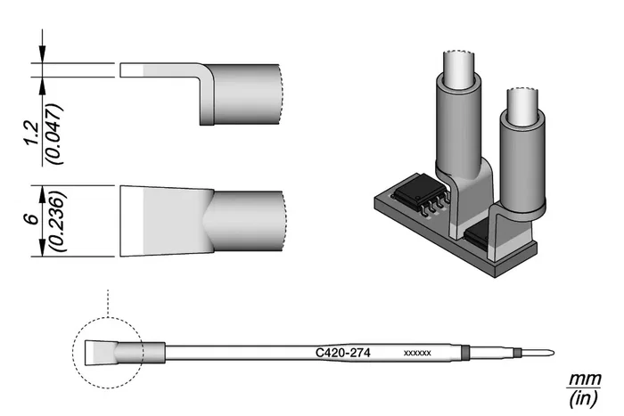JBC TOOLS Pico tipo espátula de 6mm para pinza caliente