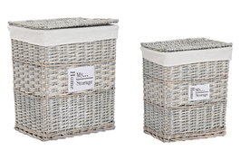 DKD Home Decor Set de 2 Cestas para la Ropa de Mimbre y Algodón Natural