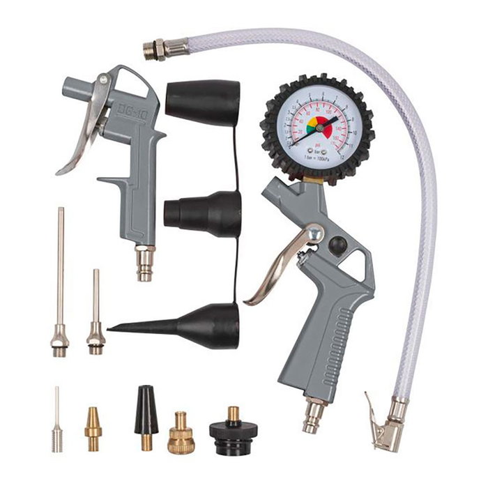 Powerplus Pistola de hinchado neumático con 13 piezas, inflador de aire hasta 8 bar Powerplus Pistola de hinchado neumático con 13 piezas, inflador de aire hasta 8 bar
