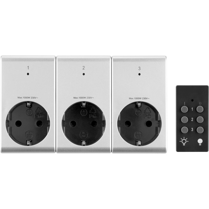 Rev Conjunto de enchufes controlados por radio plata 3+1 3x1000W Rev Conjunto de enchufes controlados por radio plata 3+1 3x1000W