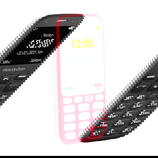 Doro Primo 368 by Doro, Teléfono para Mayores, Barra, Negro Rojo