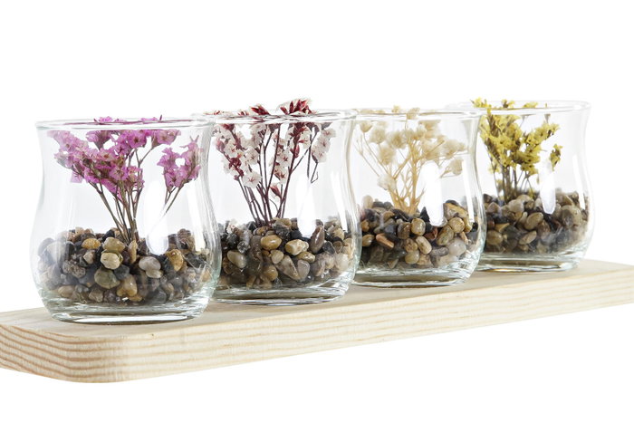 DKD Home Decor Decoración de Madera y Cristal con Flor Seca 29x8,5x10 cm