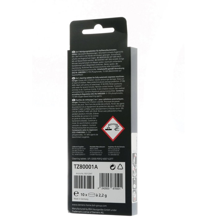 Siemens TZ 80001A Pastillas de limpieza para cafeteras