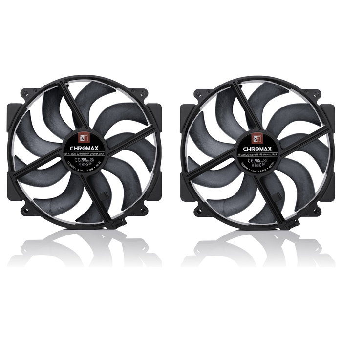NOCTUA NF-A14x25r G2 PWM chromax.black Ventilador 140 mm Doble Rodamiento SSO2, Flujo de Aire 155.6 m3/h, 2 Unidades, Negro