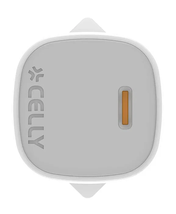 Celly UPTC1USBC30WWH - Cargador de Pared USB-C 30W GaN, Compacto para Smartphone y Tableta, Color Blanco
