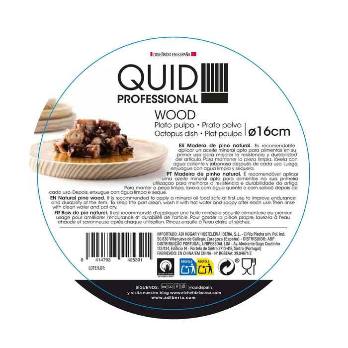 Plato Pulpo Madera Pulpo Quid Professional 16 cm (12 Unidades)