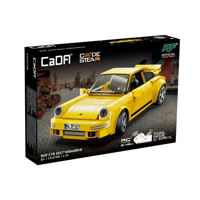 Deqube Coche Radiocontrol Ruf App + Rc 222 Pzas Licencia RUF Amarillo Control Bluetooth y Mando 2.4GHZ