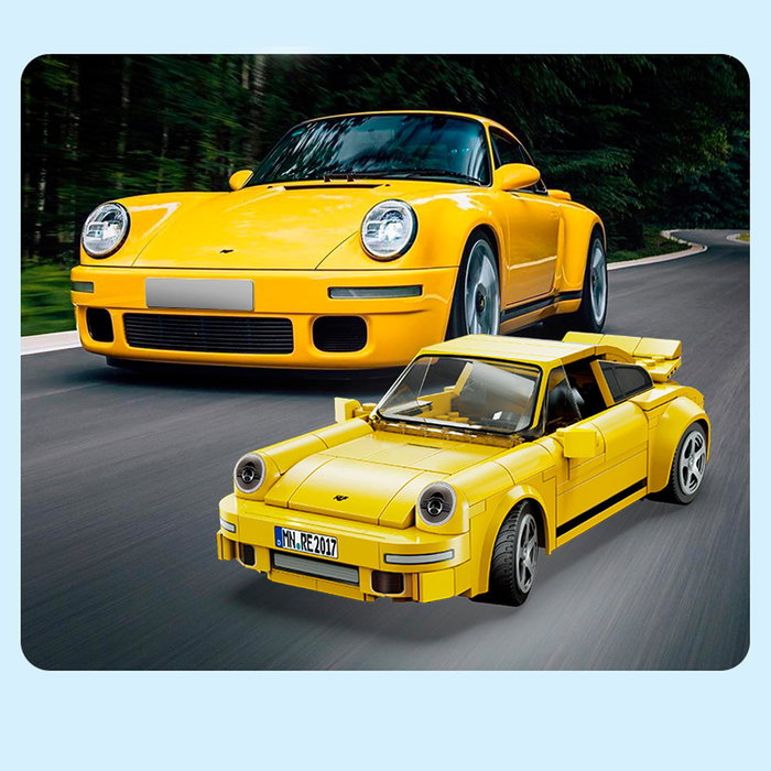 Deqube Coche Radiocontrol Ruf App + Rc 222 Pzas Licencia RUF Amarillo Control Bluetooth y Mando 2.4GHZ