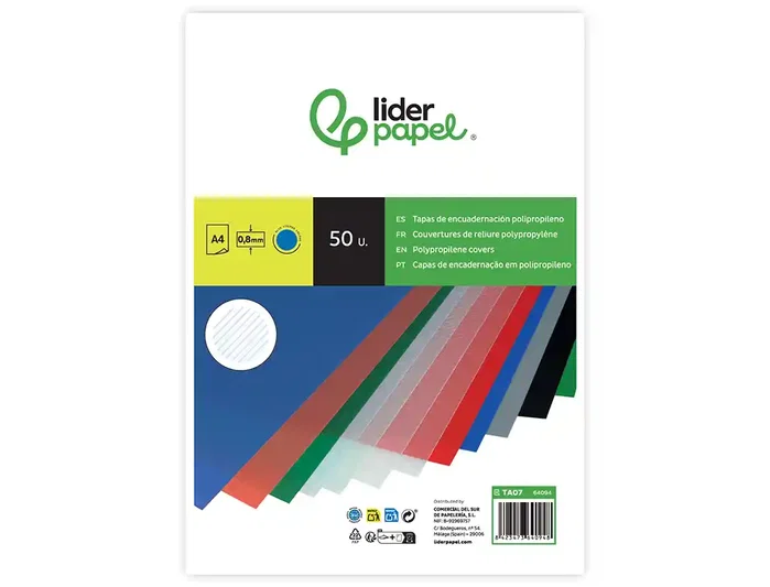 Liderpapel Tapa para Encuadernación Polipropileno Ondulado A4 0.8 mm Azul Paquete de 50 Unidades